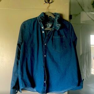 KMJ denim ruffle collared shirt size large